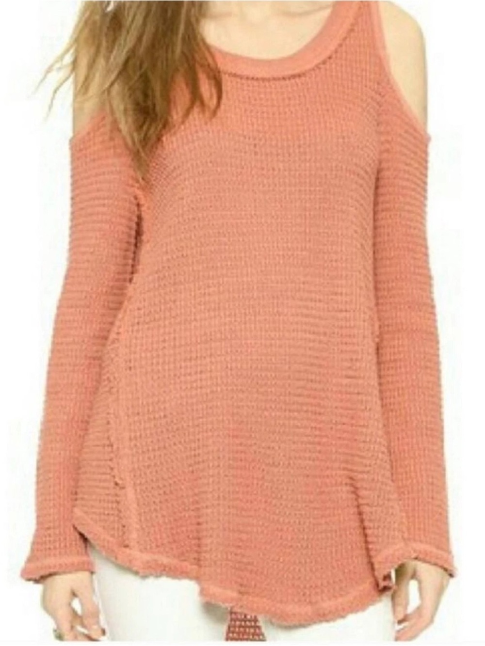 Free People Sunrise Sunset Cold Shoulder Thermal Sweater in Bisque. Size M